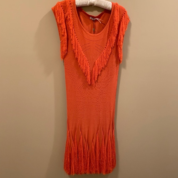 LEON MAX LIMITED EDITION ORANGE COCKTAIL FRINGE DRESS - SIZE M/S - Picture 14 of 14